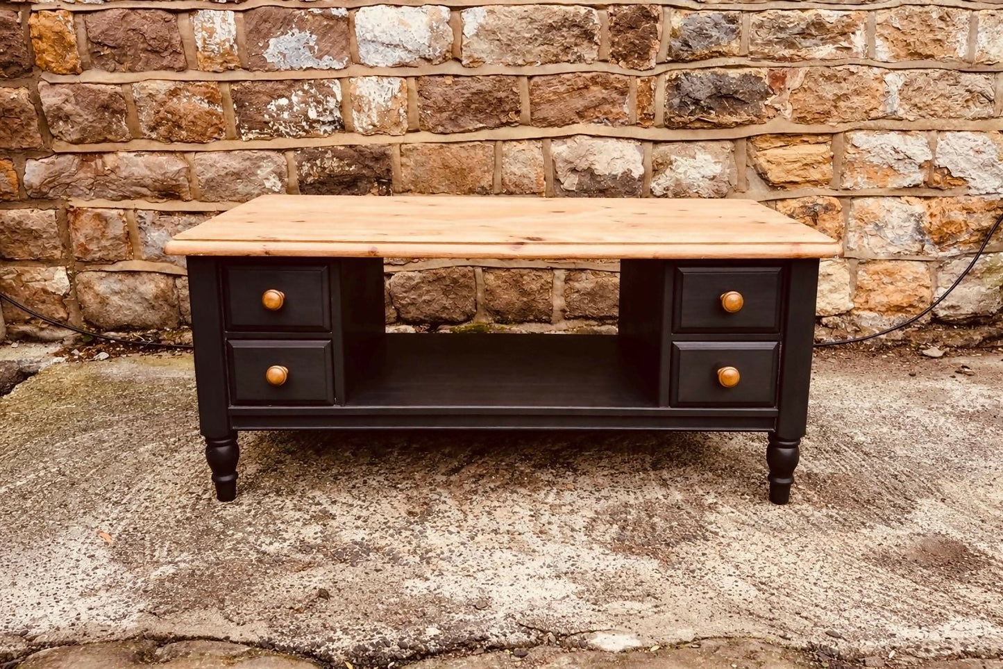 Extra Large Double-Sided Coffee Table with 8 Drawers | Hand Painted Deep Blue | Solid Wood Storage Table