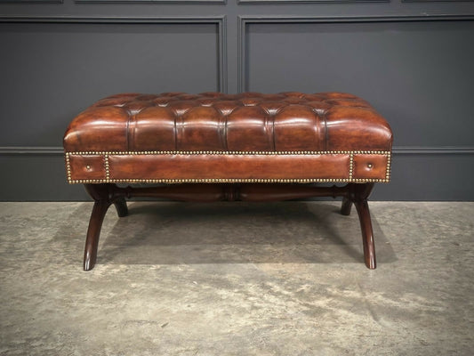 Hand Dyed Buttoned Leather Footstool