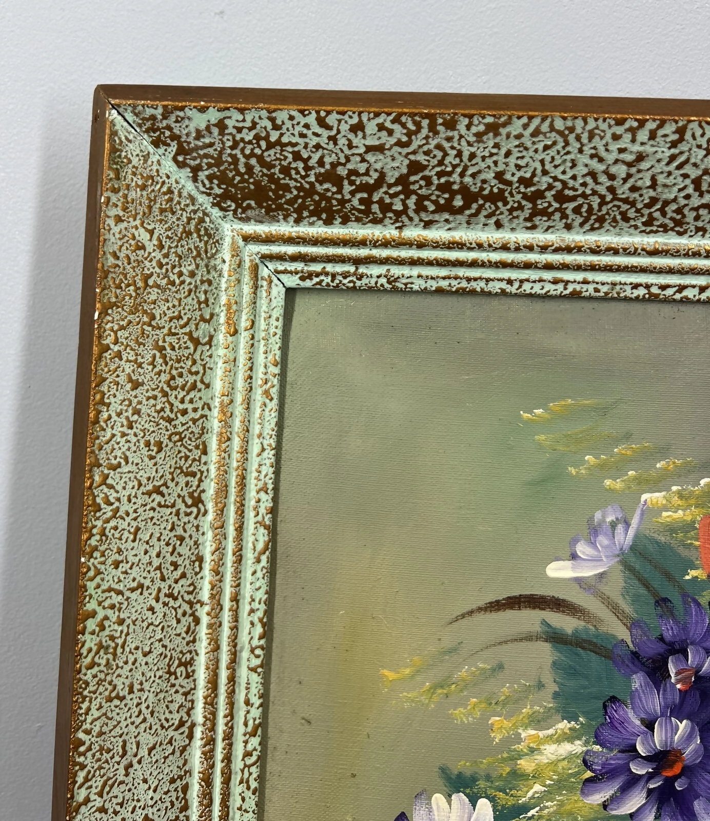 Painting Vintage French Floral Vase Red Purple Flower Signed Framed LOT 3878