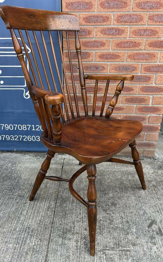 Antique Style Oak & Elm Comb Back Windsor Chair Crinoline Stretcher Armchair