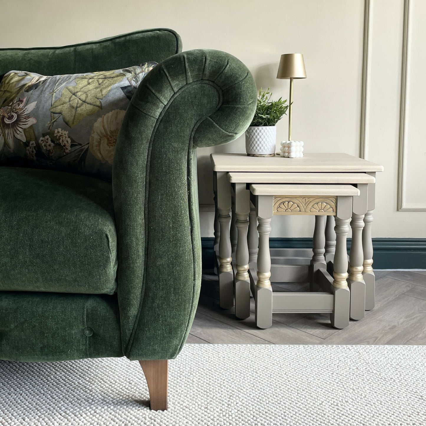 Oak Nest Of Tables | Hand Painted Side Tables Set | Solid Wood Living Room Furniture | Modern Traditional Nesting Tables