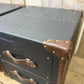 Black Leather Brown Trimmed Handmade Luxury Bedroom End Tables