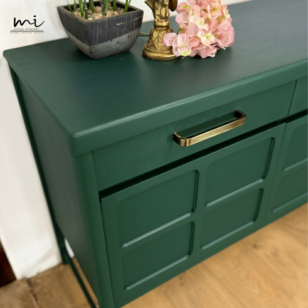 Large Vintage Nathan Sideboard in deep forest Green, mid century drink cabinet, TV stand, media unit
