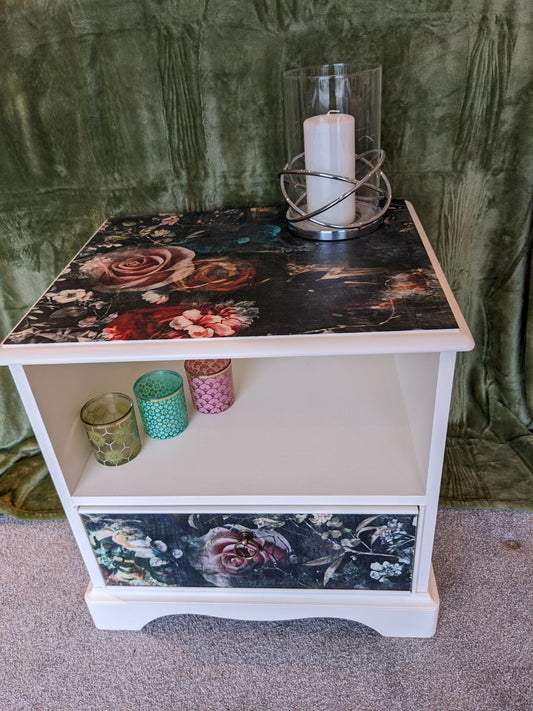 Vintage Grey Floral Bedside Table