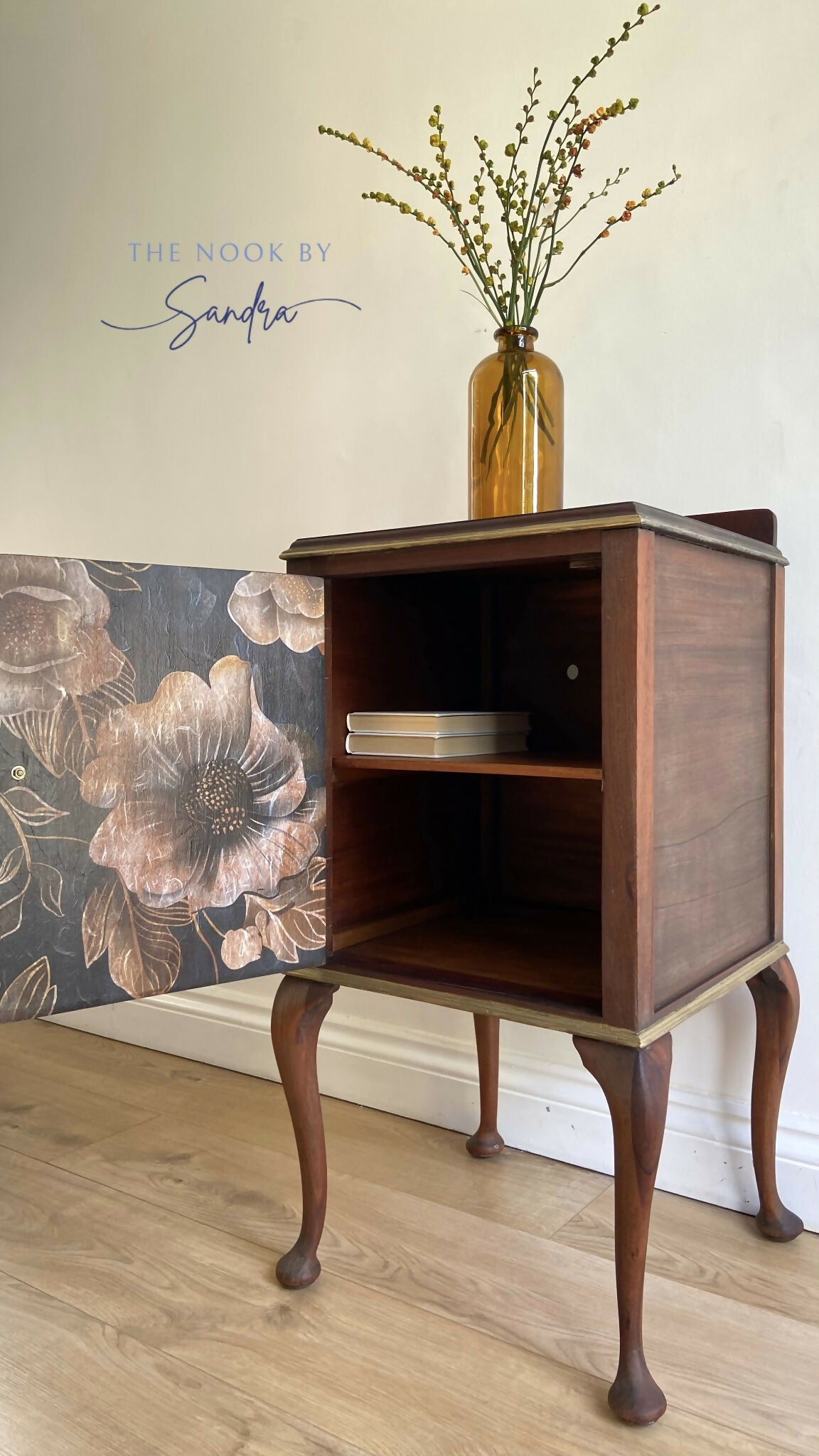 Statement Entryway Cabinet -Dark Botanical & Refinished Wood ,Small Drinks Cabinet ,Nightstand