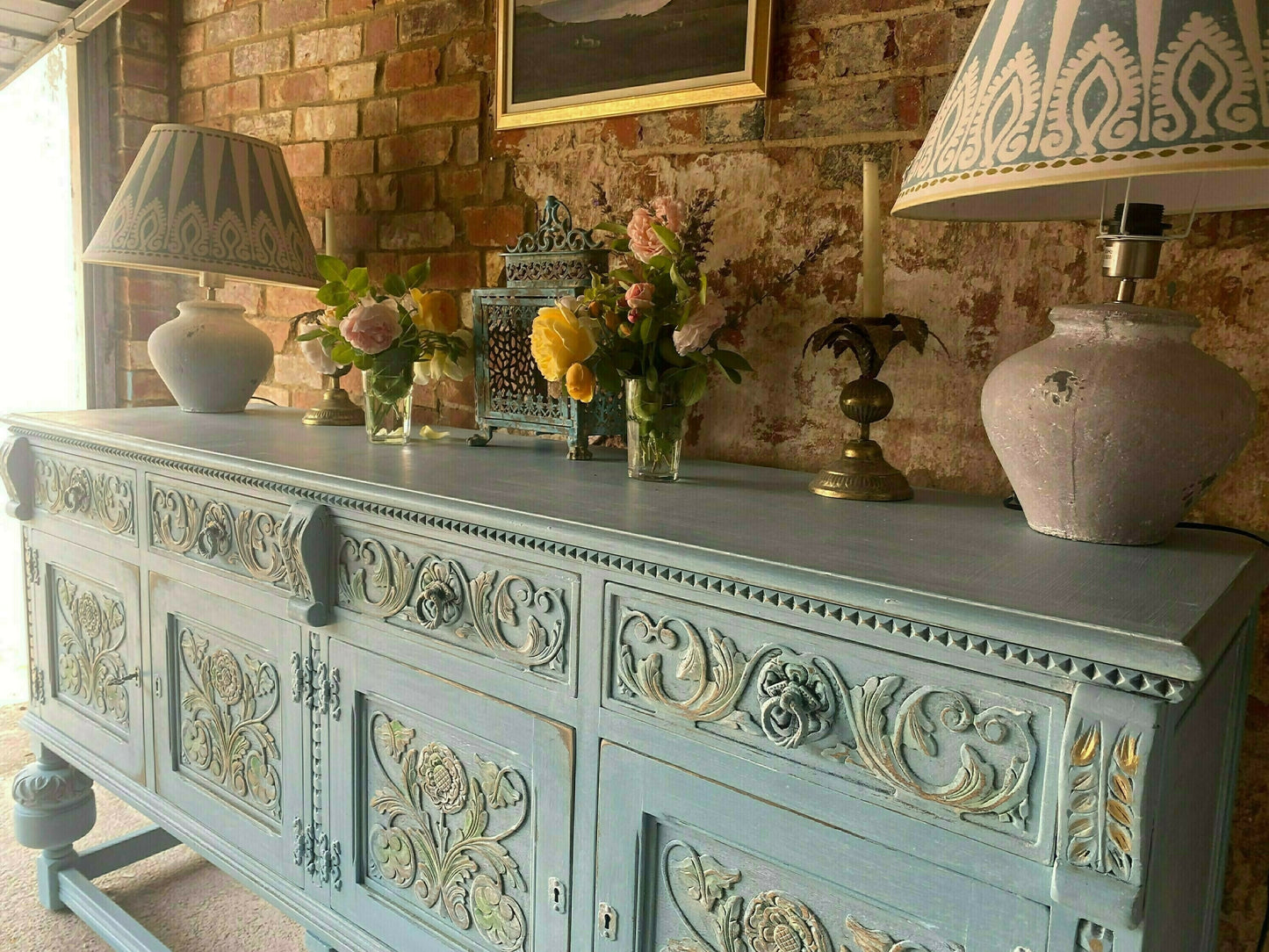 Vintage Farmhouse Sideboard/Large Carved Sideboard/Statement Piece