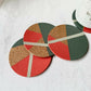 Set of 4 Cork Coasters - Hand Painted Geometric/Modern Design (Coral/Green/Grey)