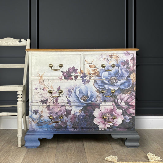 Vintage Rustic Solid Pine Decoupage Chest of Drawers