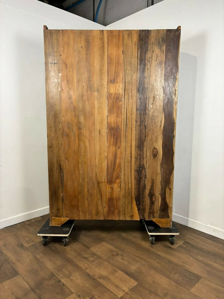 Large Vintage Rustic Indian Triple Door Cupboard in Distressed Blue