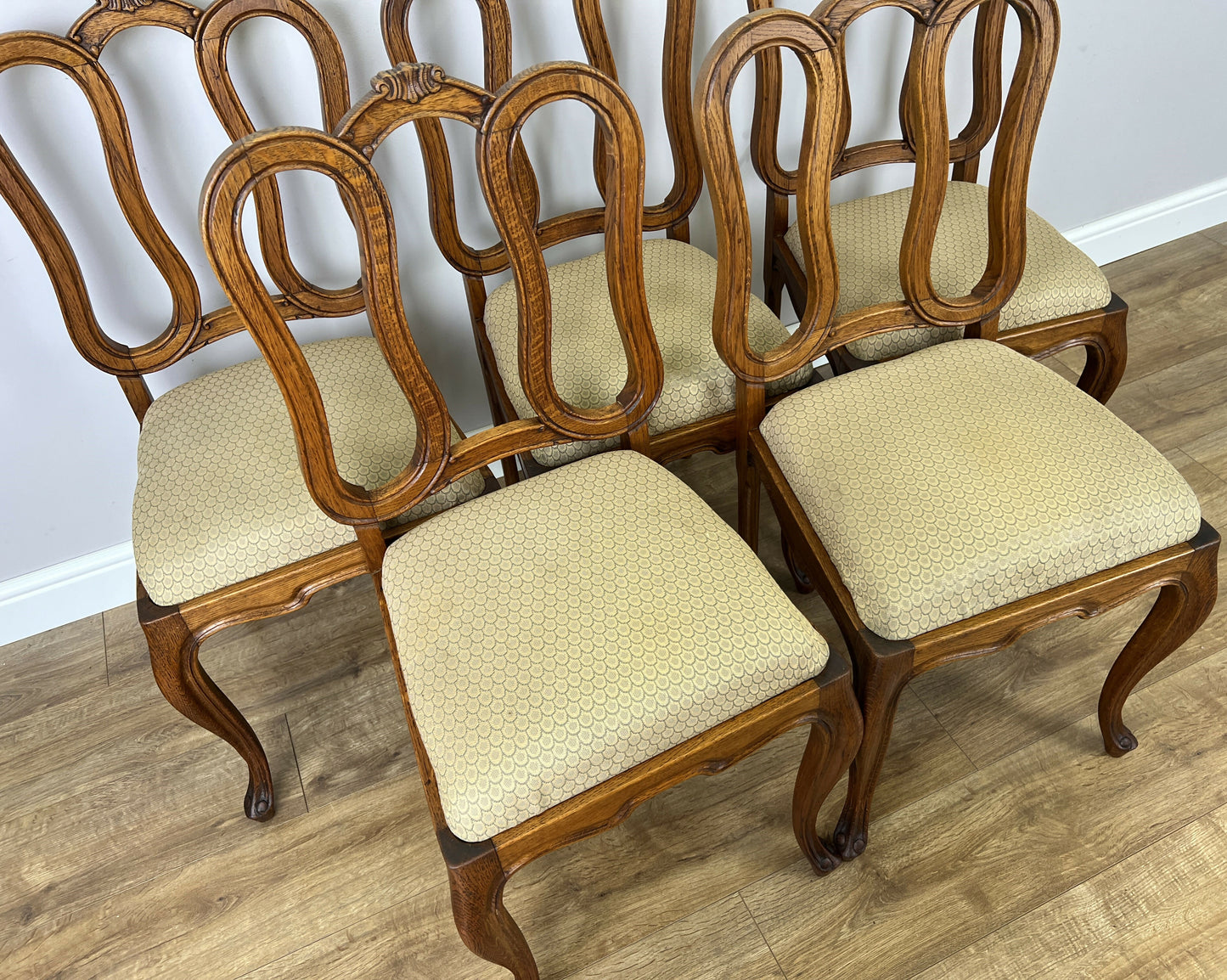 Dining Chairs Vintage French Louis Style Oak Set of 6 Upholstered Seats LOT 6344