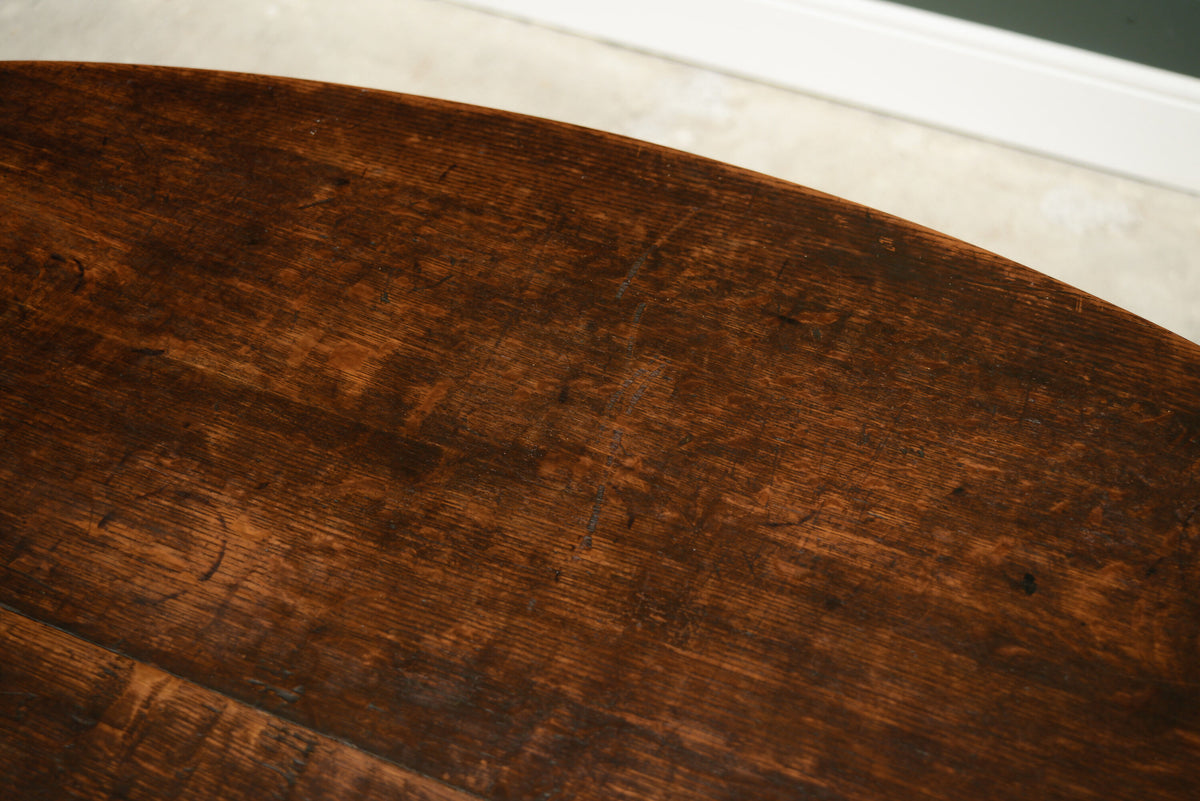 Antique Oak Oval Breakfast Dining Table on Castors - Kitchen Table