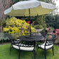 Black Vintage Large Patio Set 4 Benches, Parasol and Heat Lamps