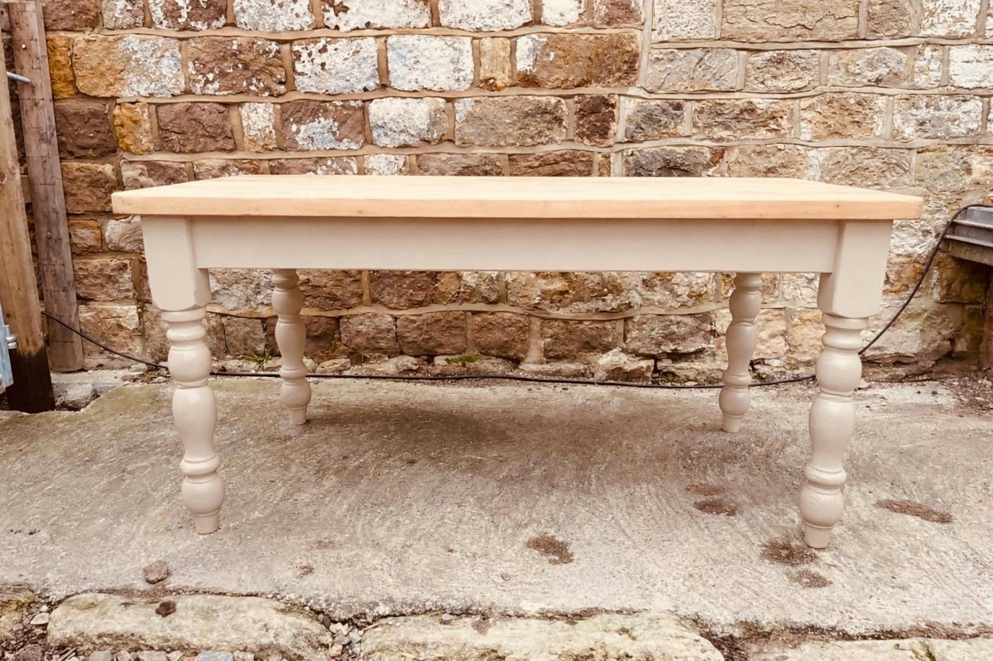 Handcrafted Farmhouse Dining Table | Sanded Solid Wood Top | Neutral Painted Base | Country Kitchen Table