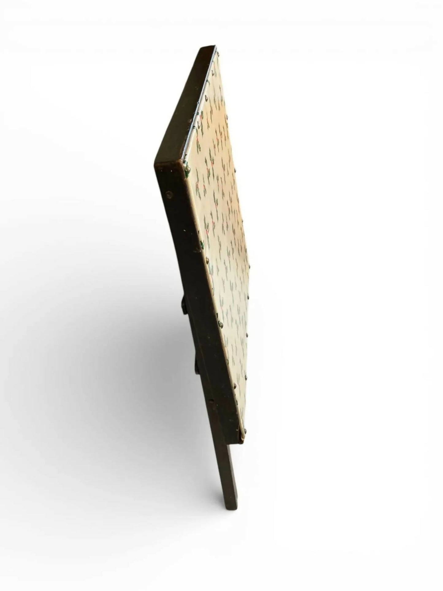 Vintage Folding Table with Holly Pattern | Rustic Wooden Accent Table