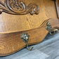 Coat Rack Antique French Oak Carved Wall Coat Hanger 5 Brass Hooks LOT 3506