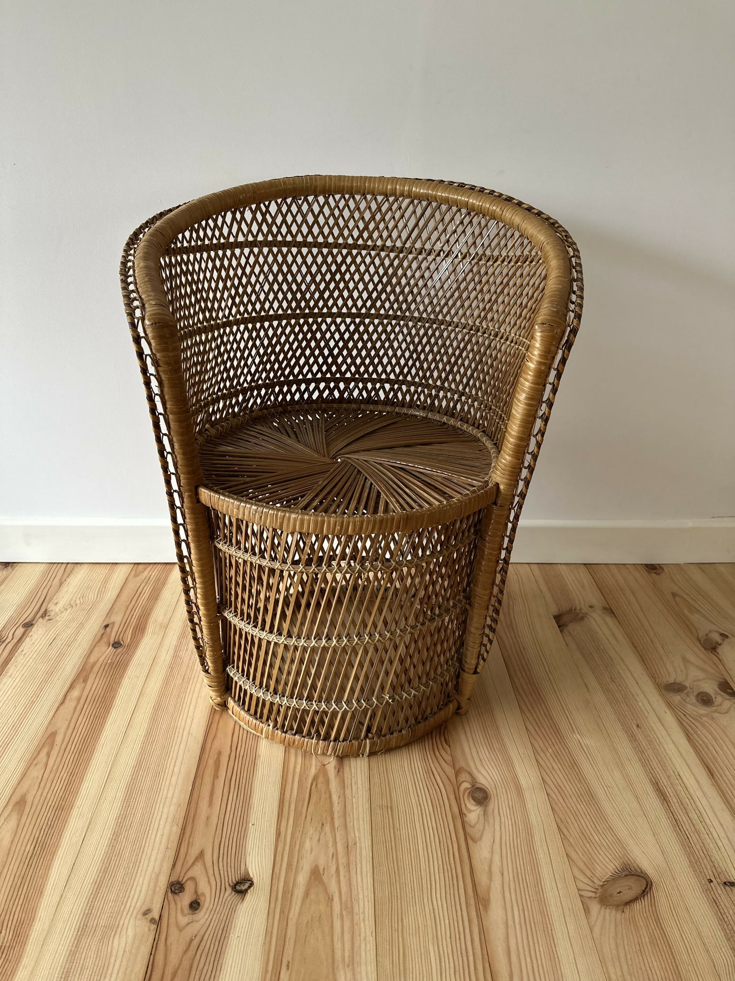 Vintage Bamboo Cane Peacock Chair Wicker Boho Tiki Mid Century Chair