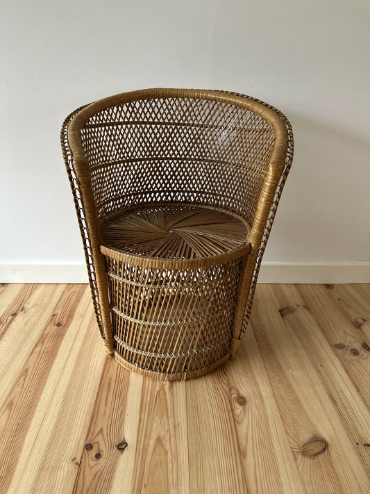 Vintage Bamboo Cane Peacock Chair Wicker Boho Tiki Mid Century Chair