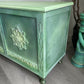 Vintage blanket box, hand painted green, boho