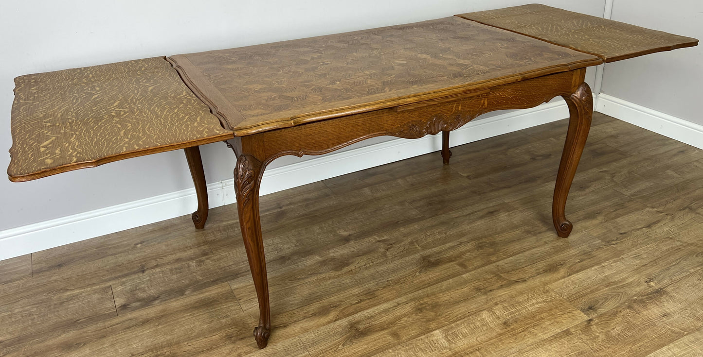 Dining Table Vintage French Louis XVI Carved Oak Extendable Table LOT 6357