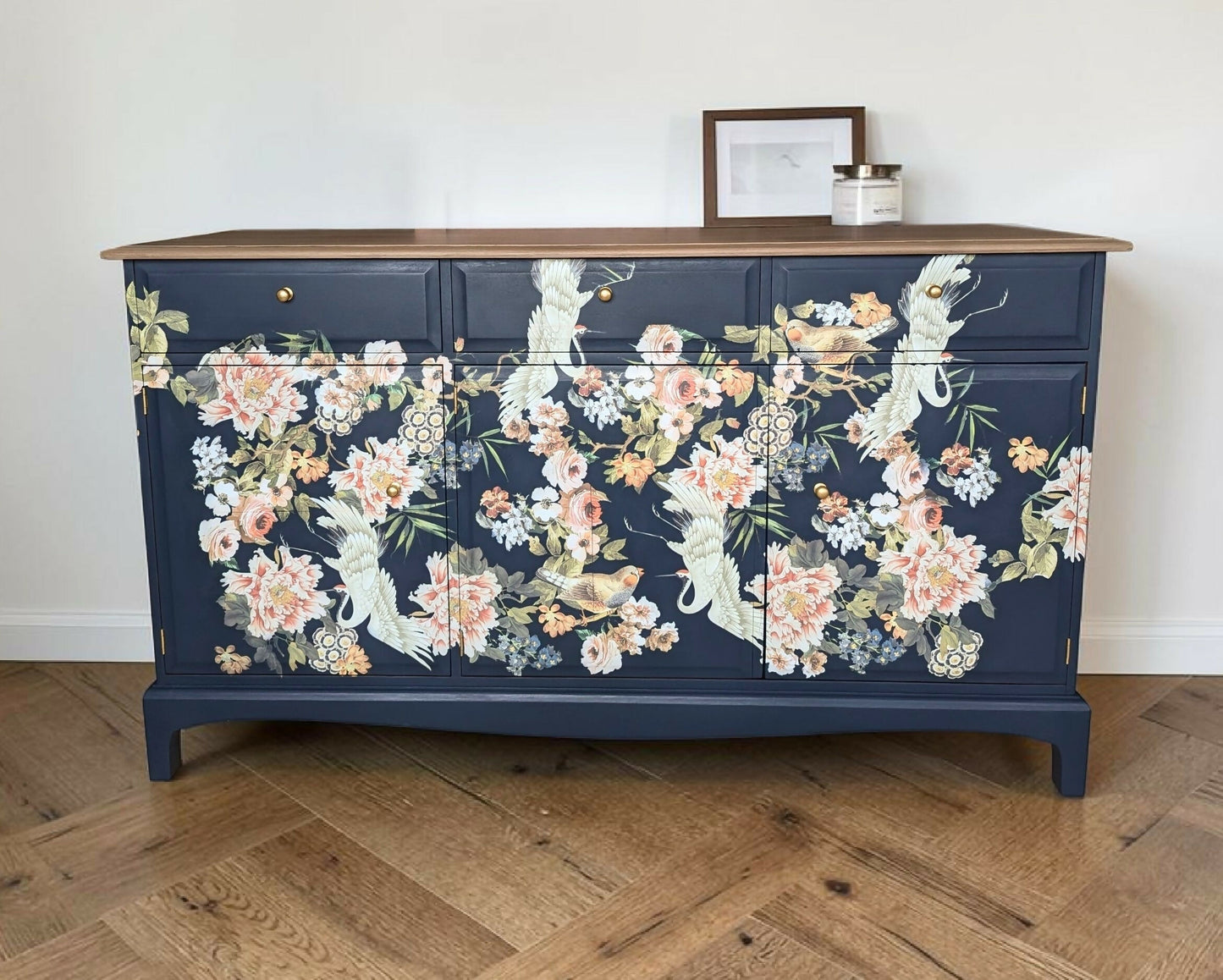 Vintage Stag minstrel navy blue chinoisorie sideboard