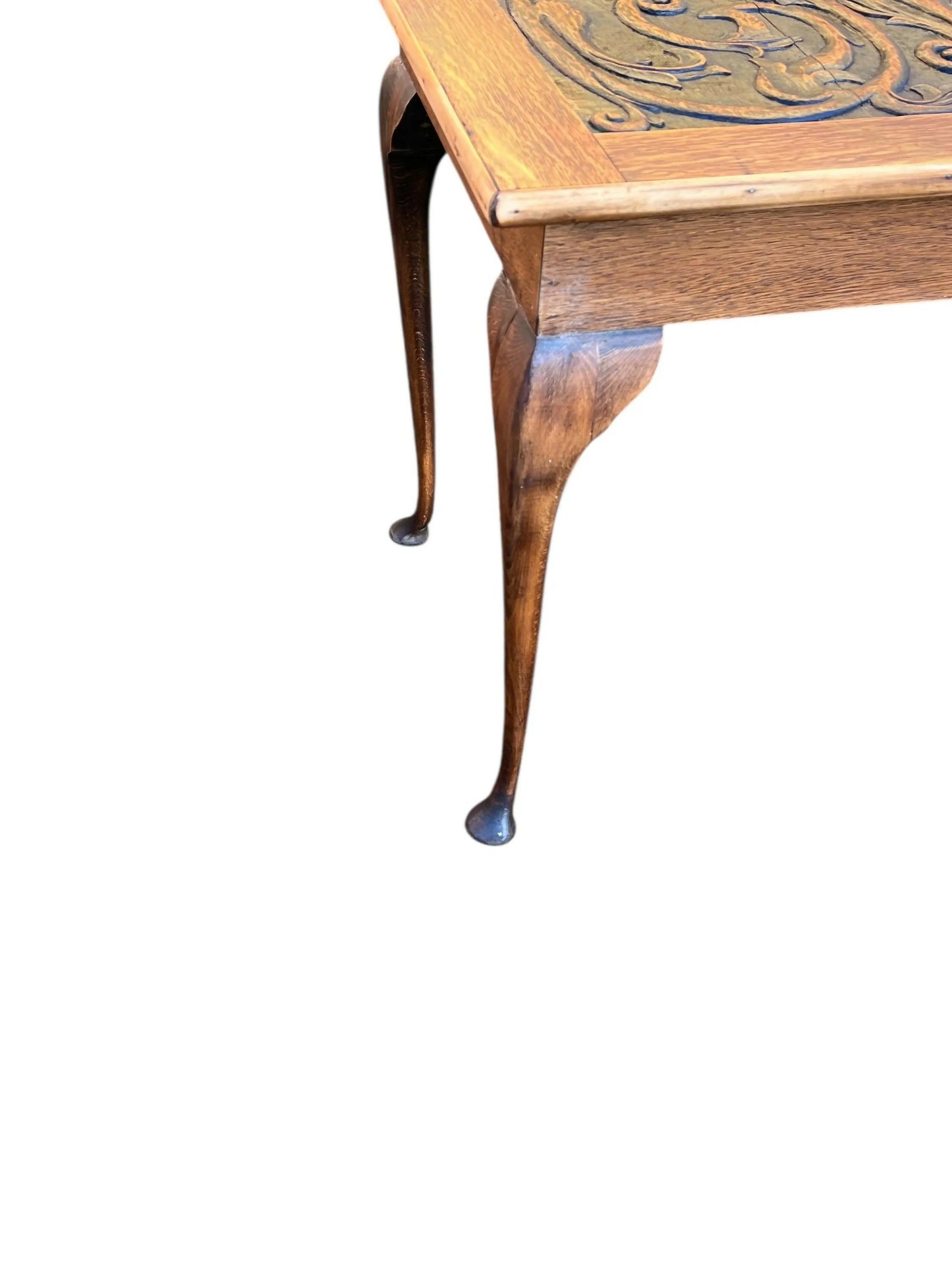 Antique Oak carved side table / server on cabriolet legs