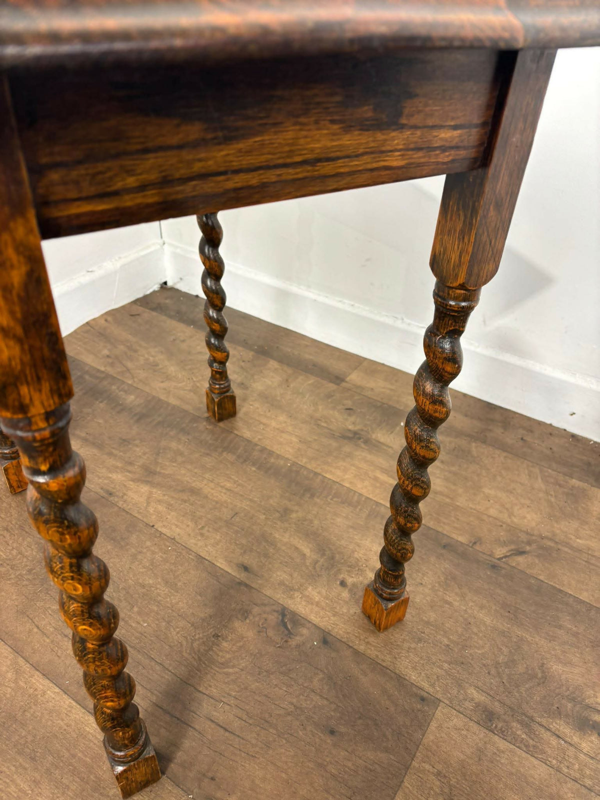 Vintage Oak Side Table With Barley Twist Legs