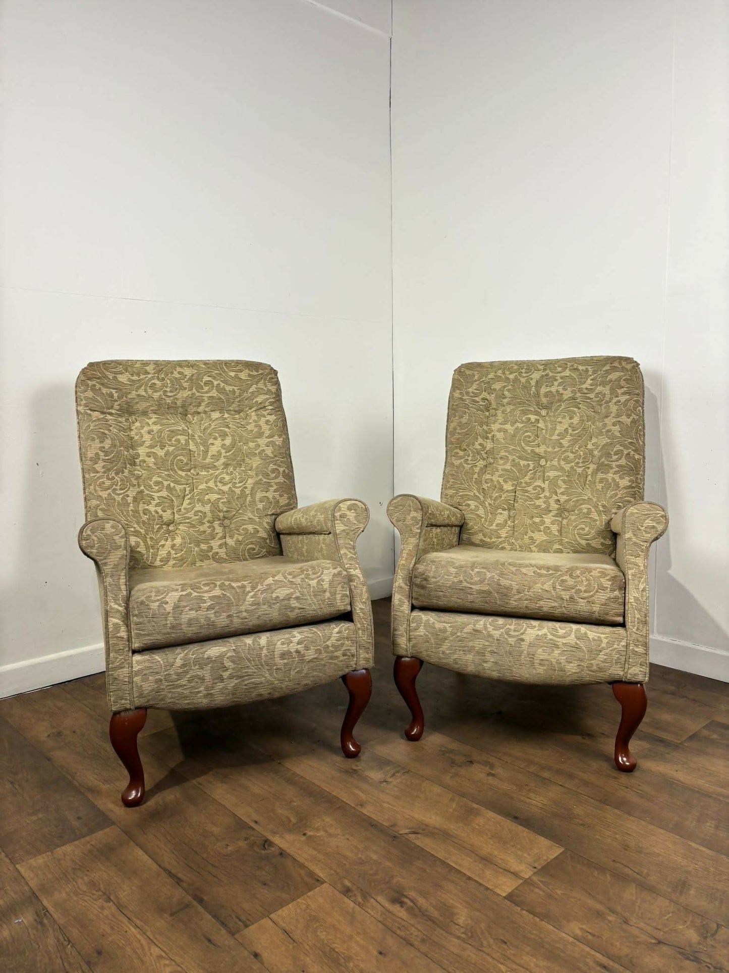 Pair of Reproduction Button Backed Upholstered Armchairs