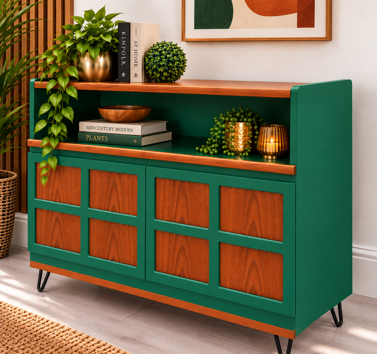 Mid-Century Modern Sideboard | Fusion Mineral Paint Park Bench | Vintage Storage Cabinet