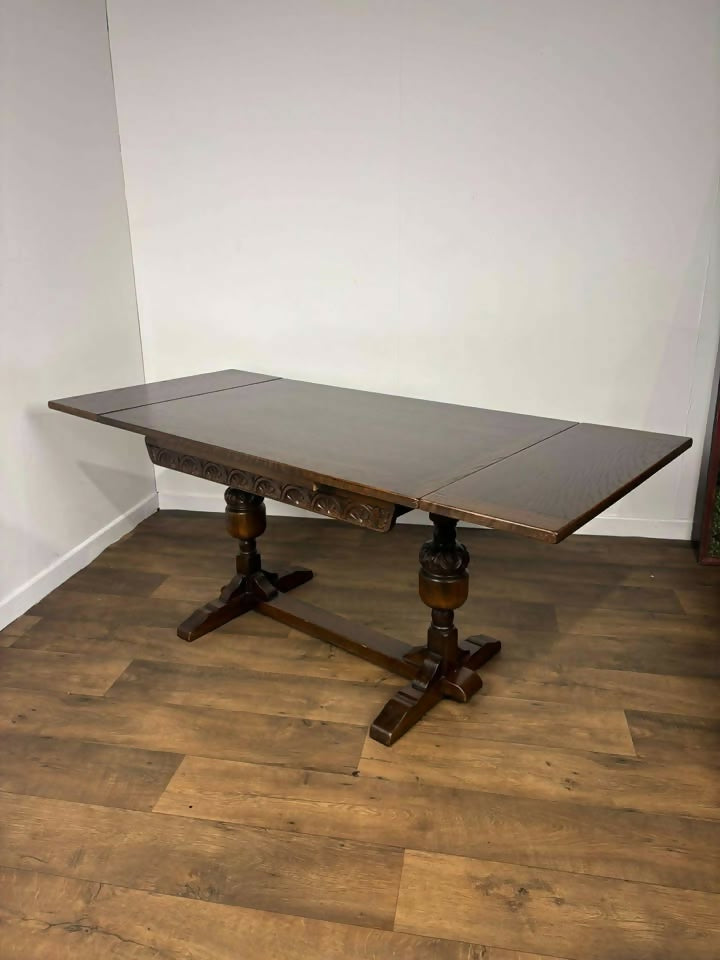 Vintage Priory Oak Refectory Style Draw Leaf Dining Table
