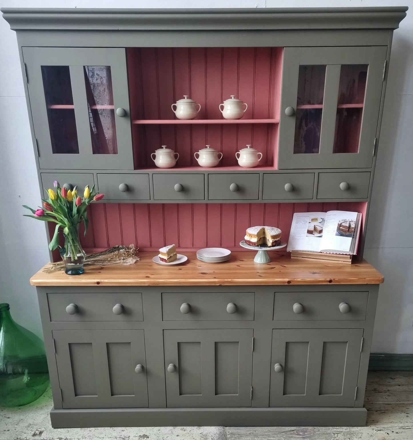 SOLD OUT Solid Vintage Pine Welsh Dresser, Painted Bespoke Dresser, Country Kitchen, Farmhouse, Shop Display, Cafe, Pub