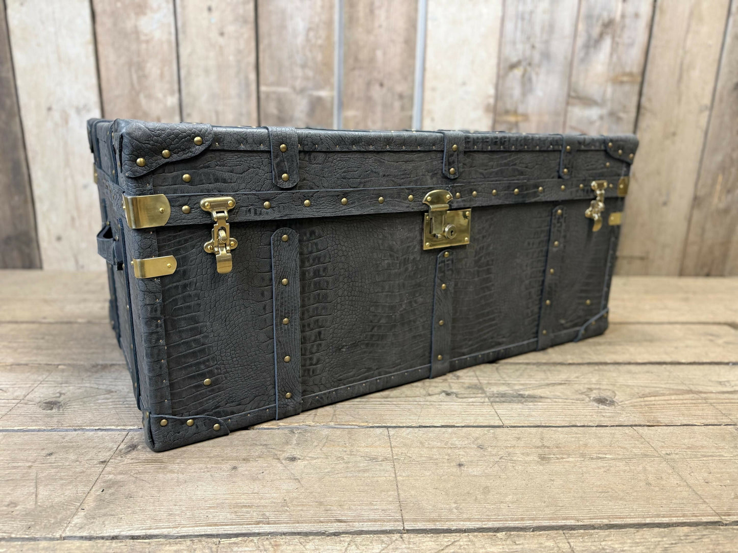 charcoal grey mock crocodile reception trunk
