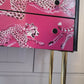 Hand Painted Vintage Mid-Century Modern Chest of Drawers: Black and Hot Pink Cheetah design