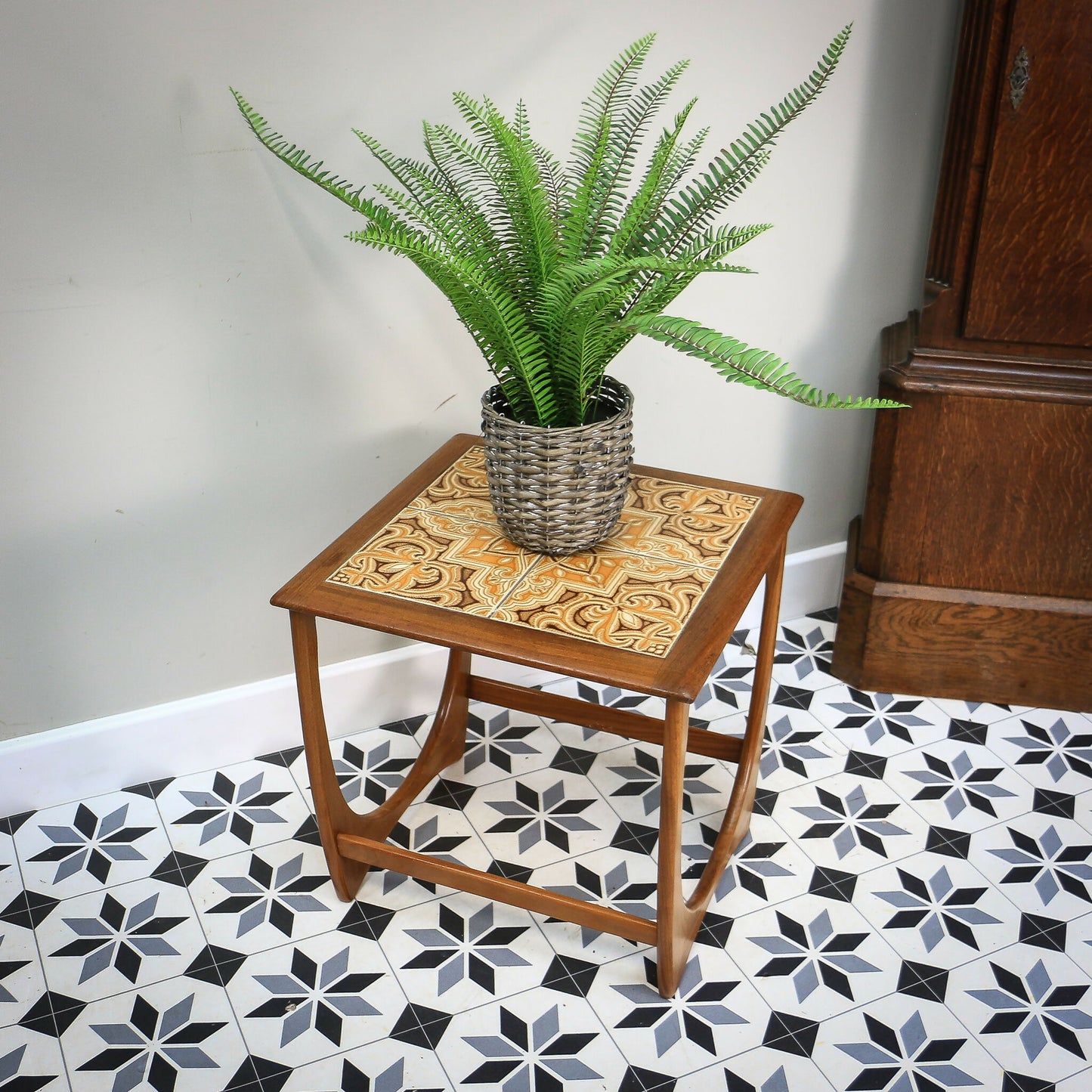 G Plan Astro Teak Side table Lamp table with retro tiled top