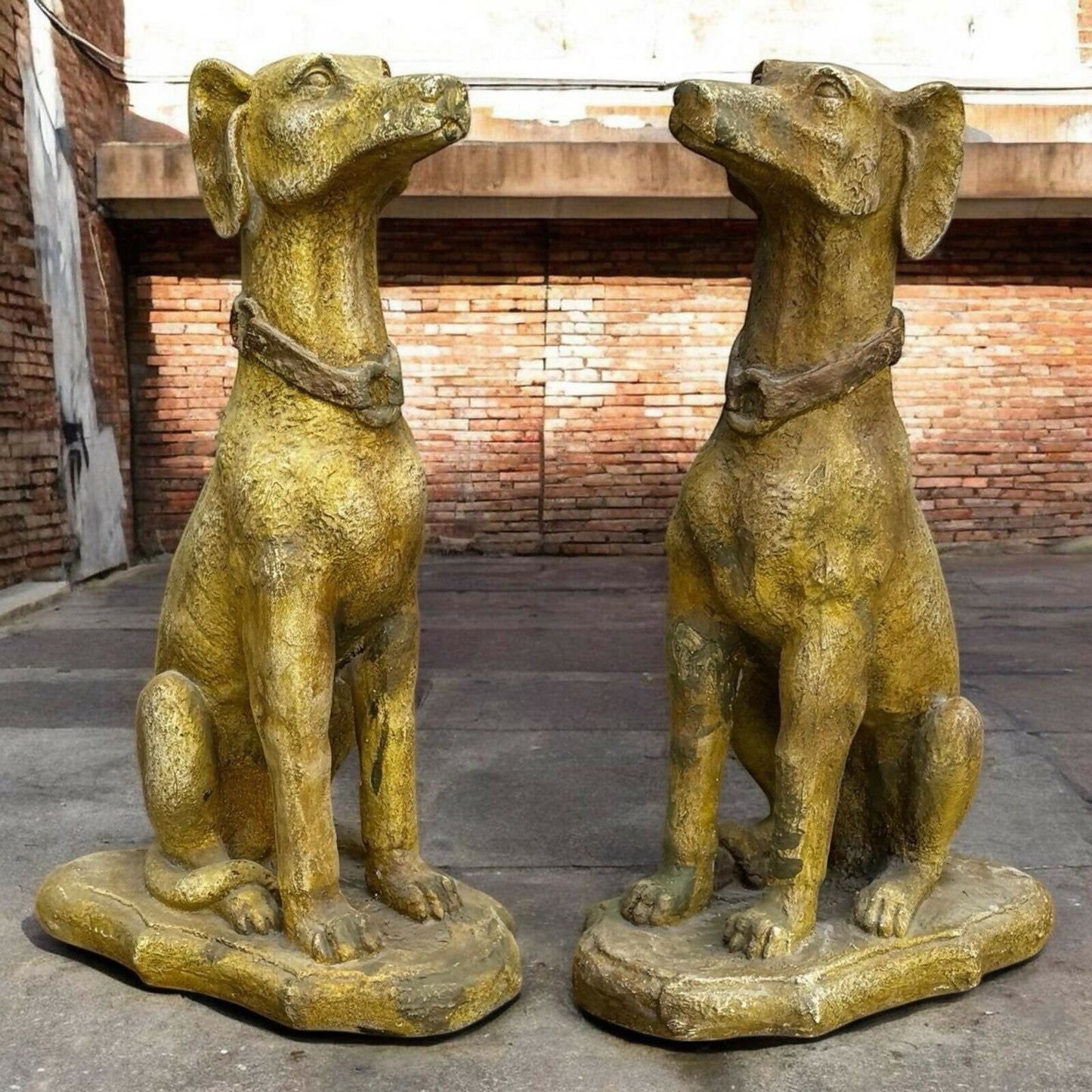 Life Size Pair Of Vintage Garden Dog Statues.