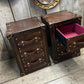 Vintage Handcrafted English Oak Leather Nightstands – Luxury Bedside Tables (Set of 2)