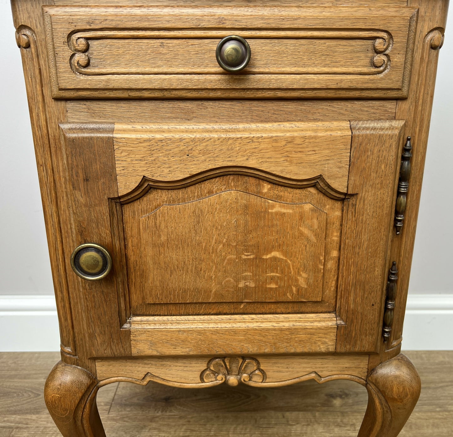 Pair of Bedside Tables Vintage French Louis Oak Nightstands Cabinets LOT 6296