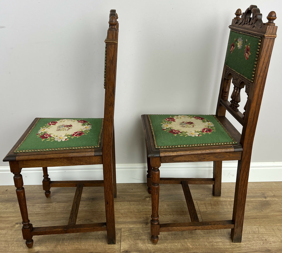 Pair of Chairs Antique French Style Oak Floral Upholstered Chairs LOT 6515