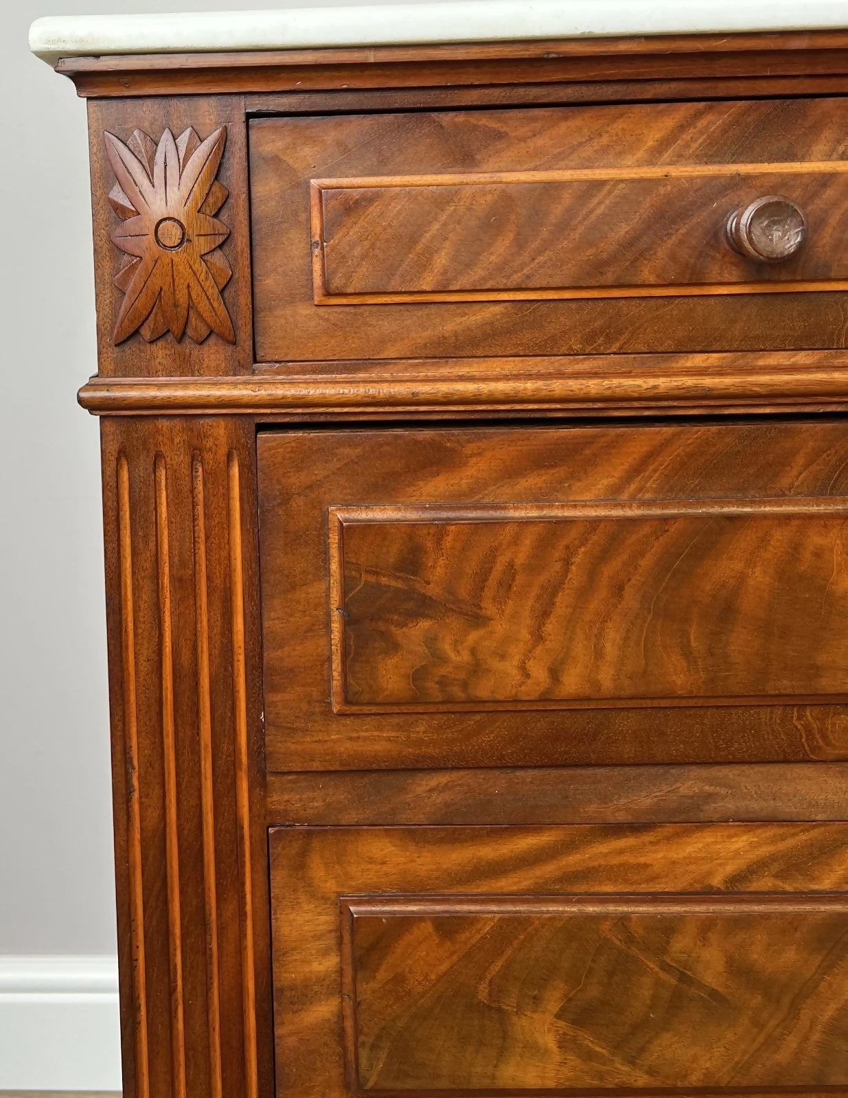 Chest of Drawers Antique French Walnut Marble Top 5 Drawers Cabinet LOT 6349