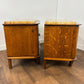 Pair of French Art Deco Oak Bedside Cabinets with Marble Tops