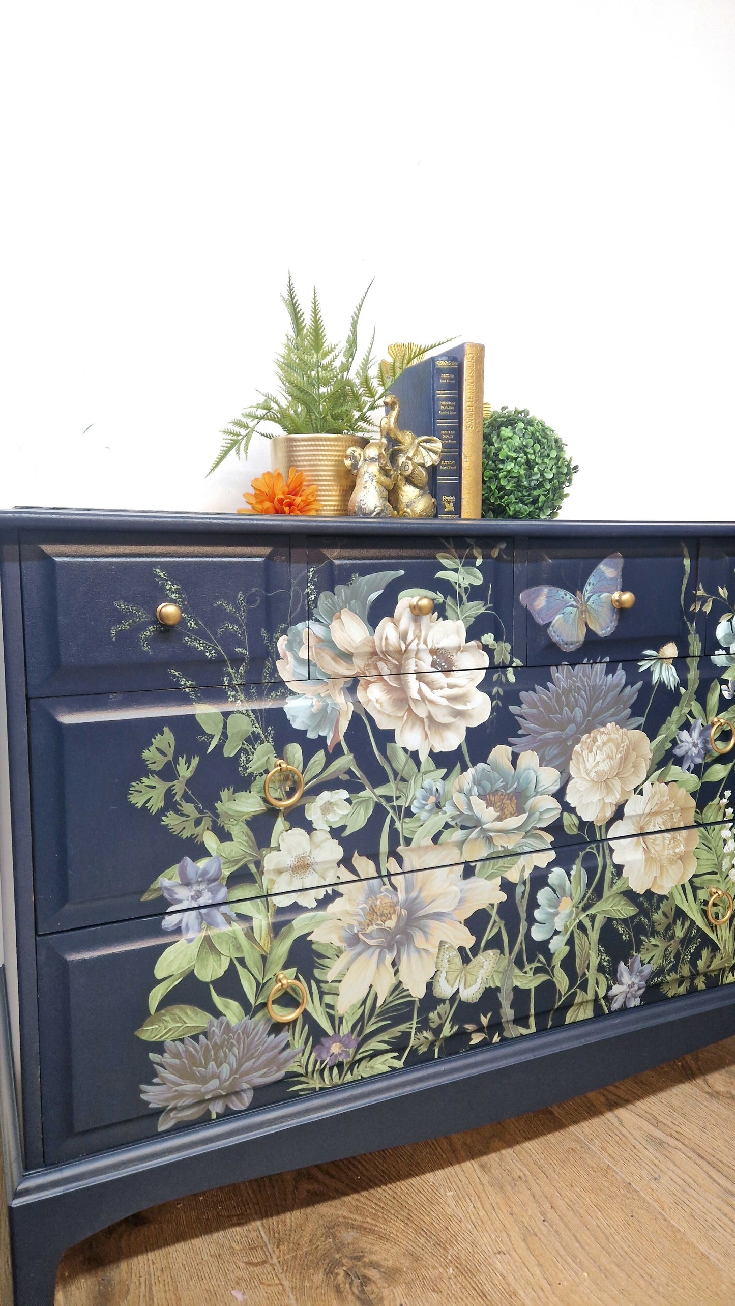 Navy Stag Floral Chest of Drawers
