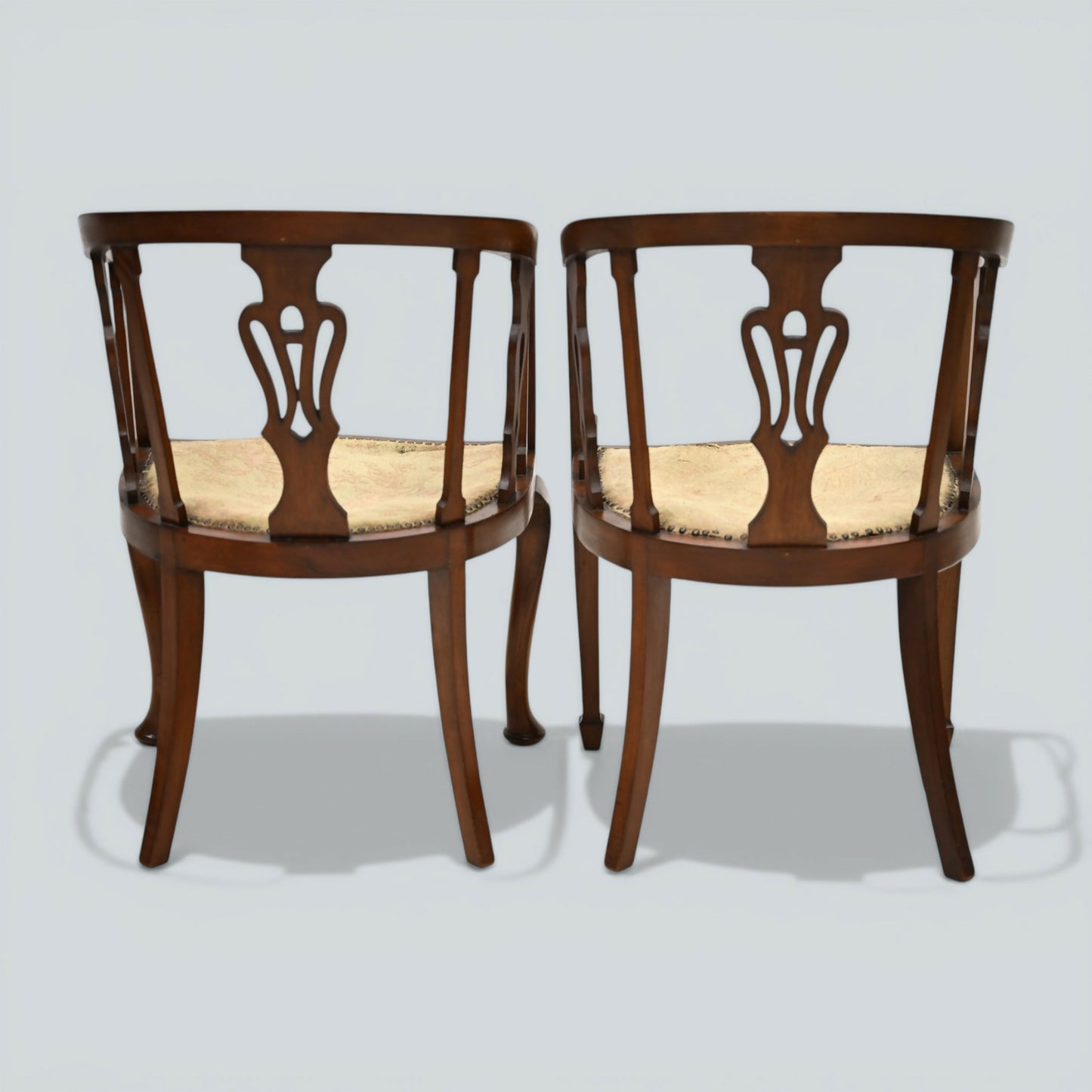 Two Edwardian Mahogany Tub Chairs His & Hers Upholstered Seats FREE UK Delivery