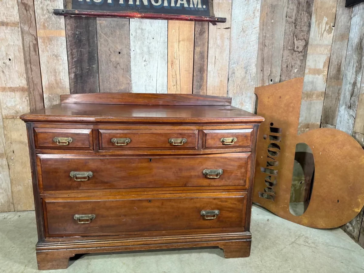 Antique Edwardian Mahogany Breakfront Dressing Three over Two Chest of Drawers, c 1900