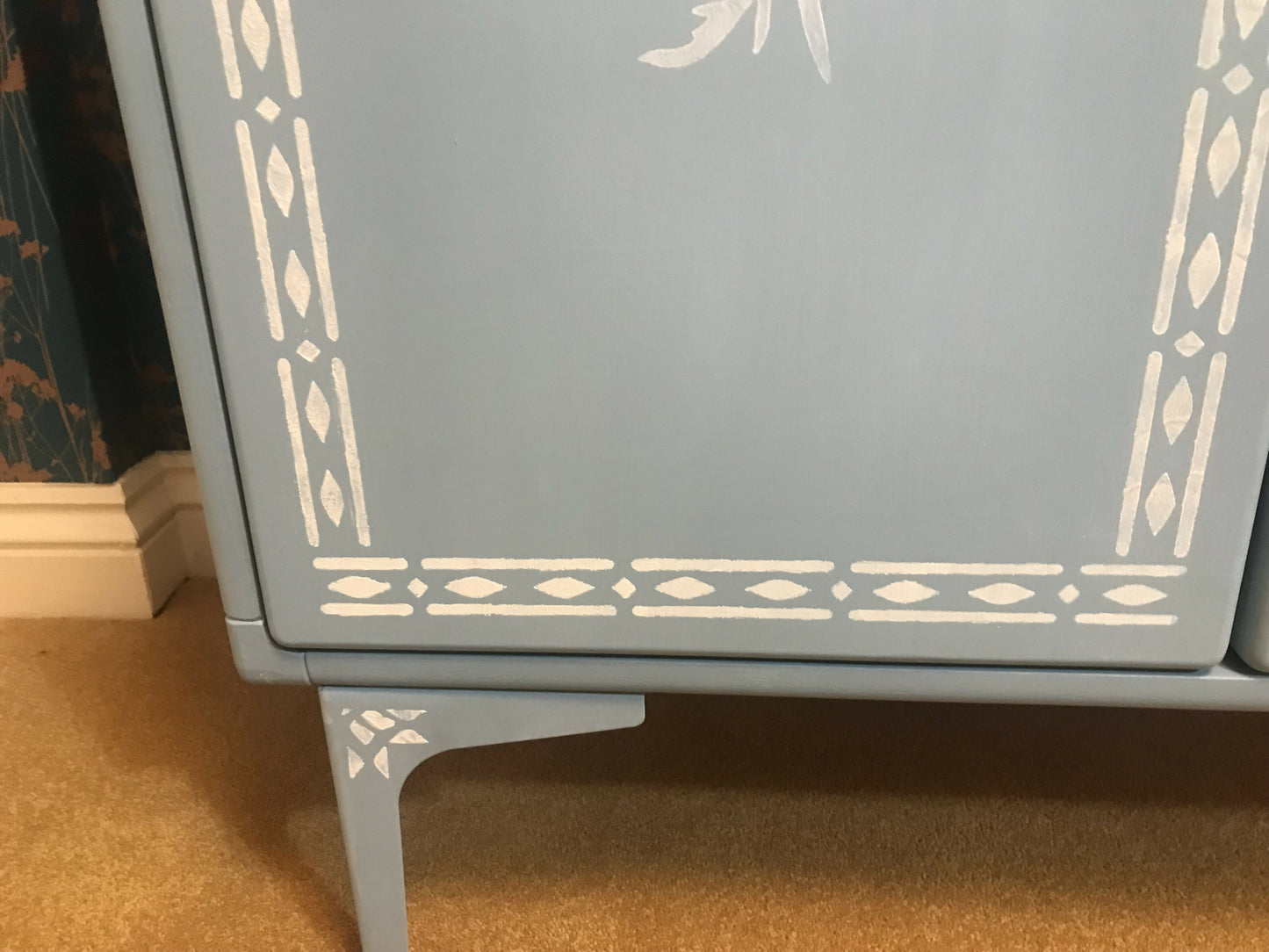 Painted Cupboard - Swedish Blue with Faux Bone Stencilling