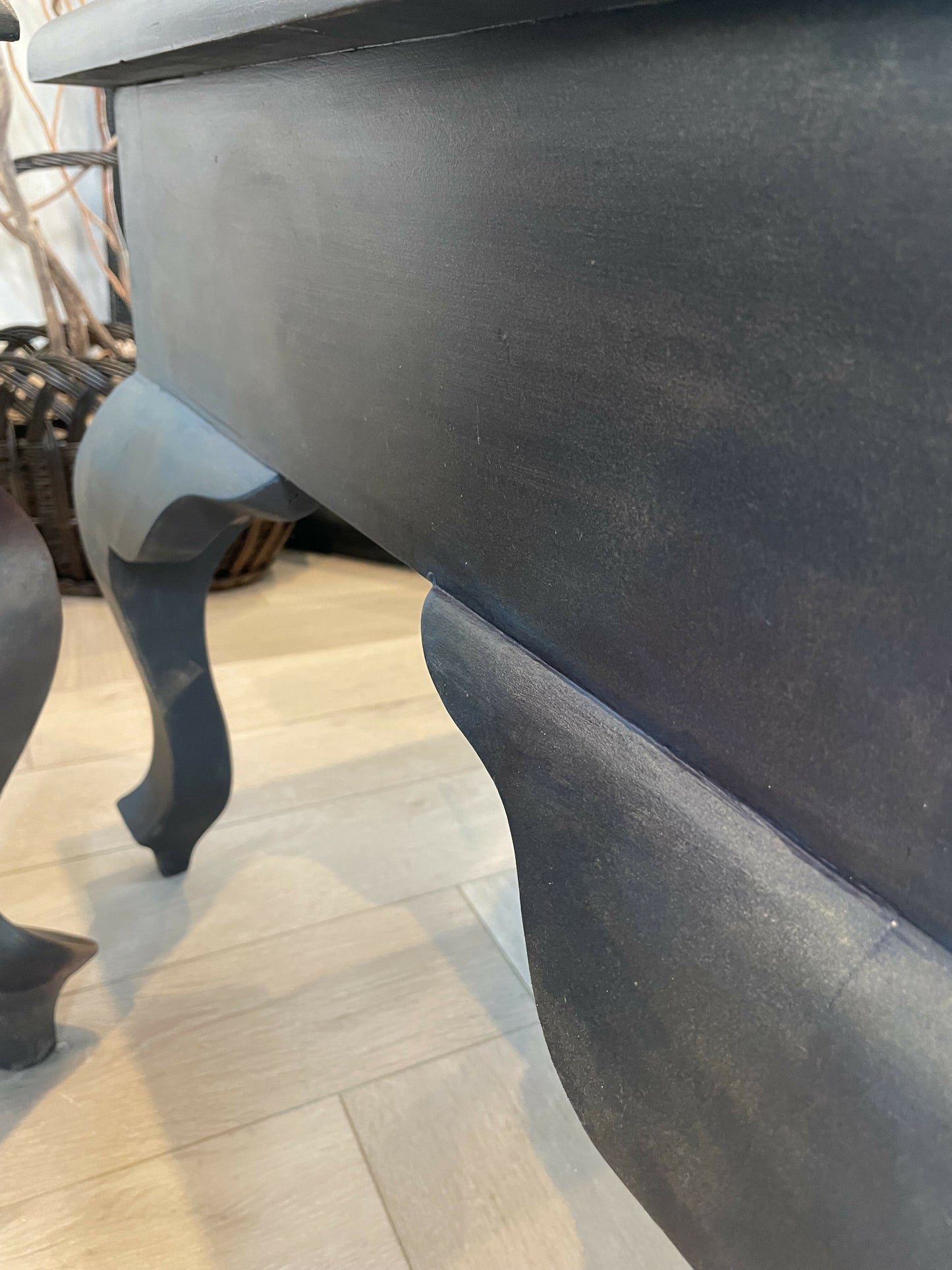 Vintage hand-painted side tables. Pair of french style bedside tables. Metallic finish