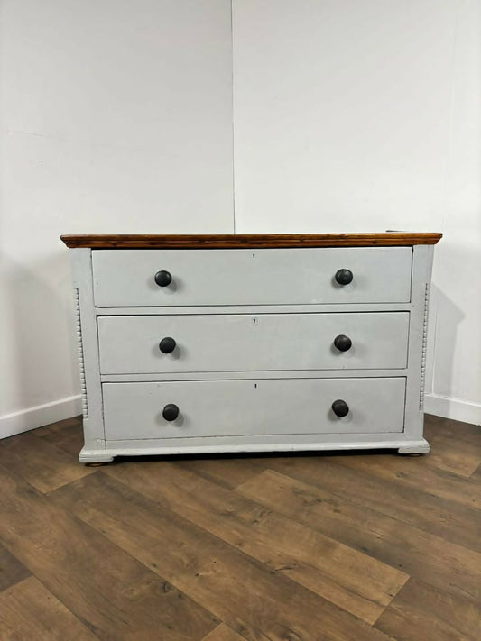Victorian Pine Three Drawer Painted Chest with Stripped Top