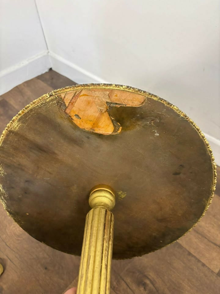Pair of Circular Gilt Based Tripod Wine Tables with Faux Marble Tops