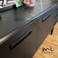 Mid century modern sideboard, black with geometric design, tv unit, console, media stand, drinks cabinet, mcm