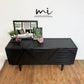 Mid century modern sideboard, black with geometric design, tv unit, console, media stand, drinks cabinet, mcm
