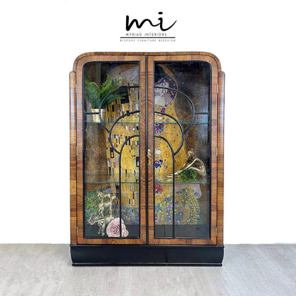 Made To Order Art deco display cabinet, Gustav Klimt The Kiss, vintage sideboard, glass cocktail cabinet, drinks cabinet