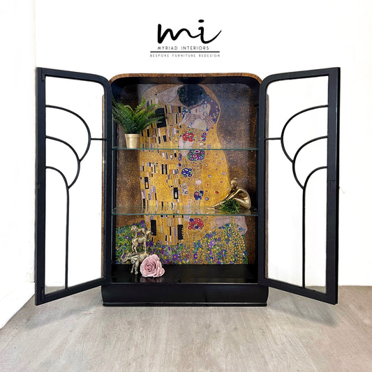 Made To Order Art deco display cabinet, Gustav Klimt The Kiss, vintage sideboard, glass cocktail cabinet, drinks cabinet